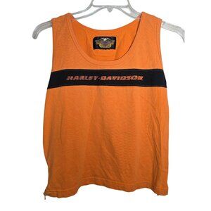 Harley-Davidson Womens Orange Sleeveless Tank Top With Side Zipper‎ M
